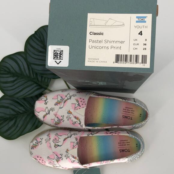Toms Pink Pastel Glitter Shimmer Unicorn Exclusive Print Classic Slip On Shoes - Picture 2 of 8